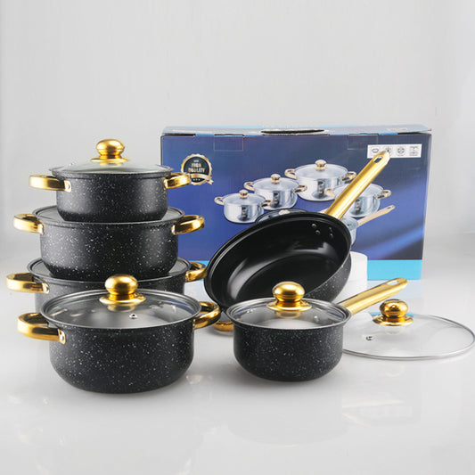 Stainless Steel Gold Handle Pot Set Non Stick Cookware Set with Lids