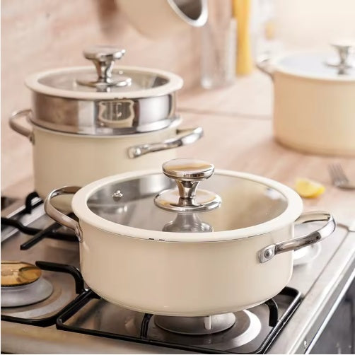 9PCS Stainless Steel Ceramic Cookware Set – Non-Stick Pots & Pans with Steamer