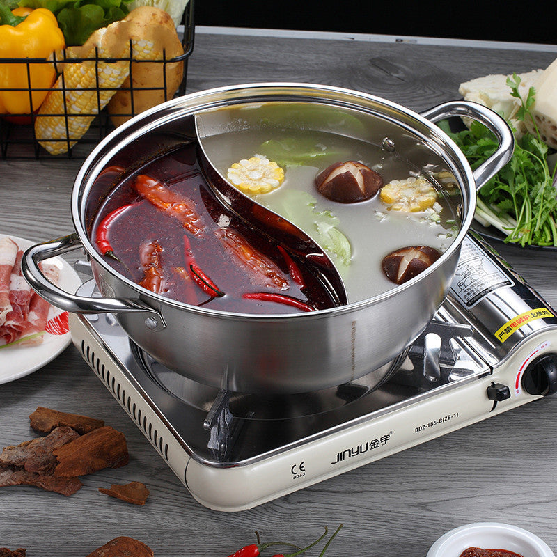 Stainless Steel Two-Flavor Mandarin Duck Hot Pot – Dual Soup Divider Cooking Pot