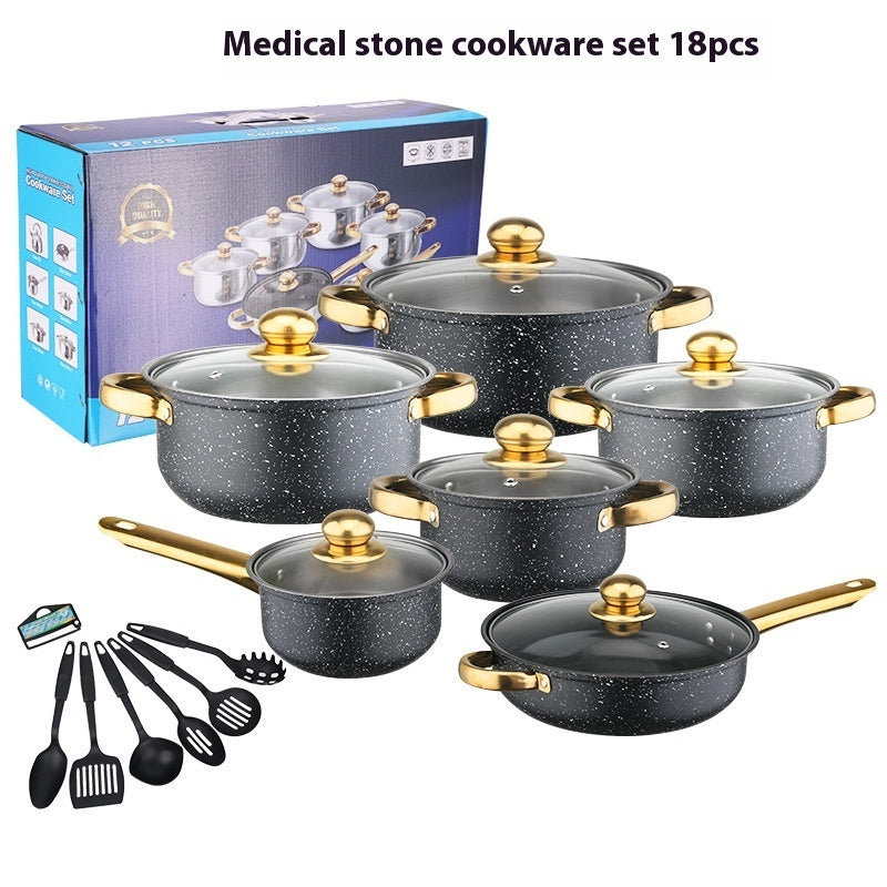Stainless Steel Gold Handle Pot Set Non Stick Cookware Set with Lids