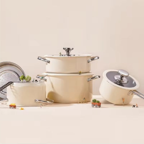 9PCS Stainless Steel Ceramic Cookware Set – Non-Stick Pots & Pans with Steamer