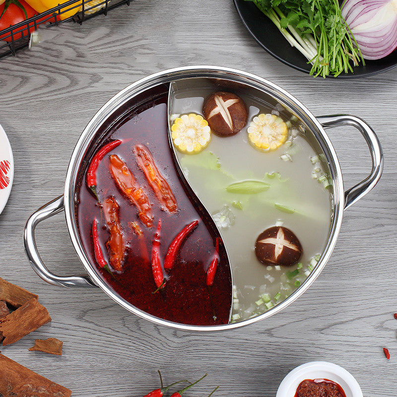 Stainless Steel Two-Flavor Mandarin Duck Hot Pot – Dual Soup Divider Cooking Pot