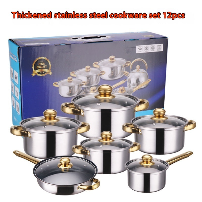 Stainless Steel Gold Handle Pot Set Non Stick Cookware Set with Lids